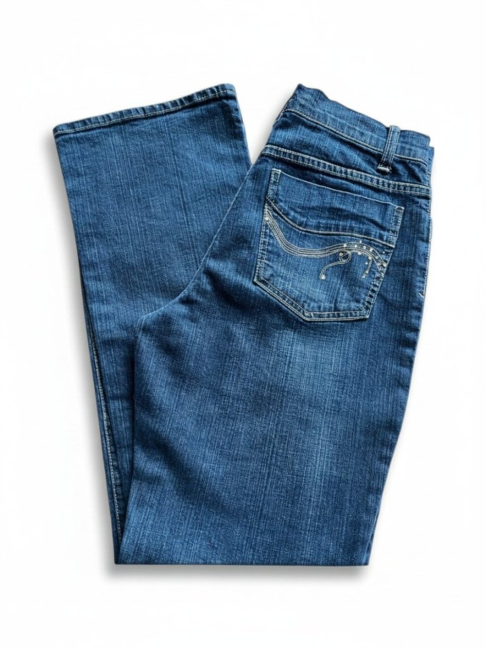 Vintage Macau-made Zena Medium-Dark Blue Bootcut Jeans with Embroidered Pocket